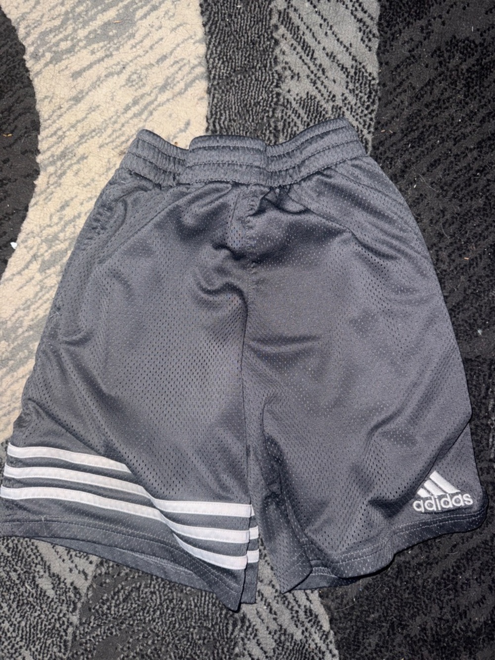 adidas Gray Kids' Mesh Athletic Shorts with White Stripes 10 - 12